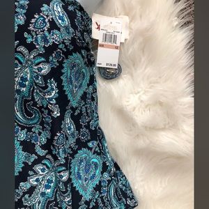 MICHAEL KORS Blue Strapless One Piece Swimsuit Sweetheart Paisley Size 8
